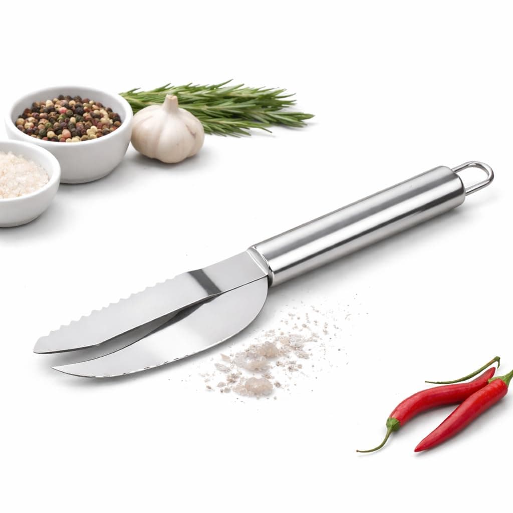Fish Scaler and Cleaning Knife Stainless Steel with Serrated Edge and Curved Blade